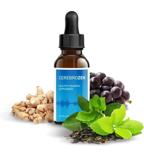 Glass dropper bottle of Cerebrozen liquid hearing supplement