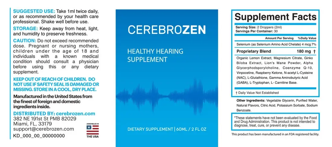 Cerebrozen supplement facts and natural ingredients label
